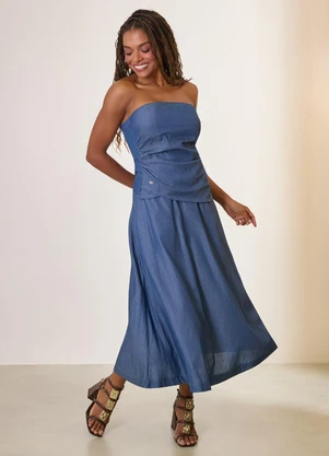 Naguchi - Saia Midi Jeans Legion Blue  - NAGUCHI