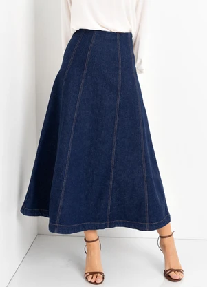 Mob Saia Midi Jeans Recortes Azul