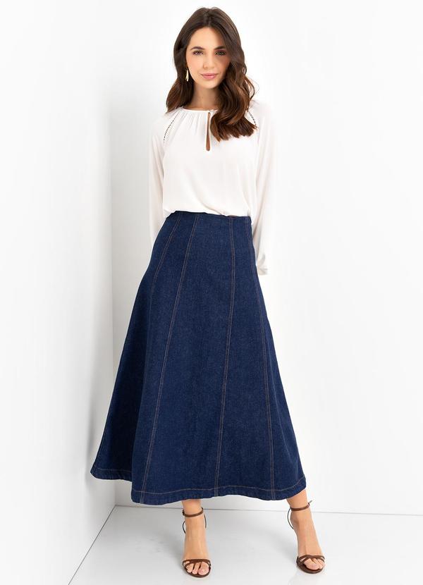 Mob - Saia Midi Jeans Recortes Azul 3