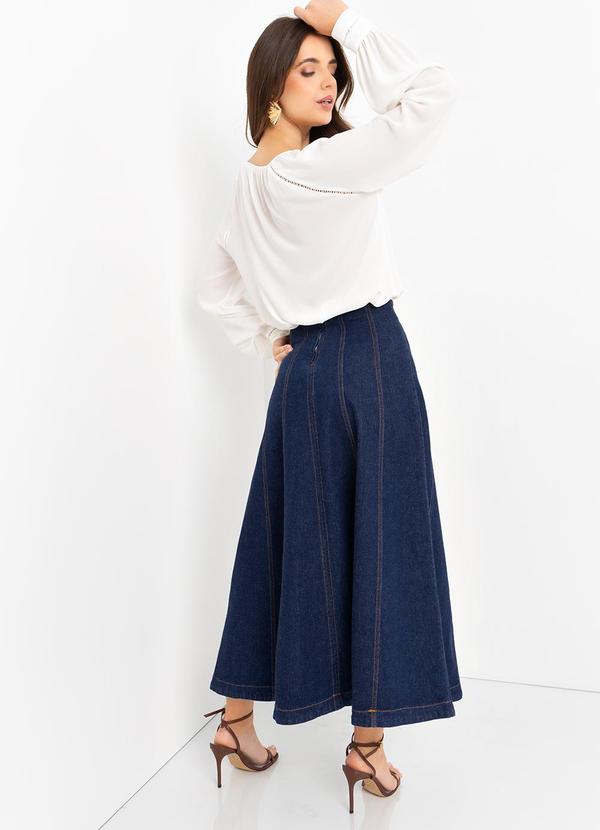 Mob - Saia Midi Jeans Recortes Azul 4