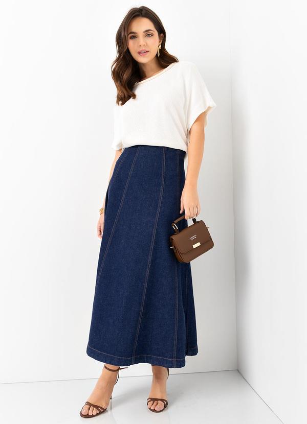 Mob - Saia Midi Jeans Recortes Azul 6