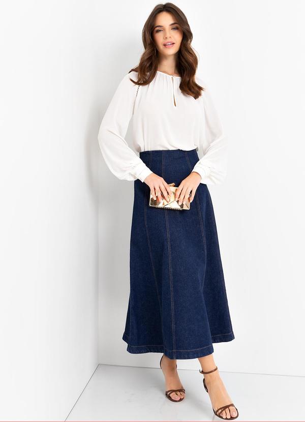 Mob - Saia Midi Jeans Recortes Azul 7