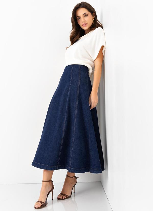 Mob - Saia Midi Jeans Recortes Azul 8
