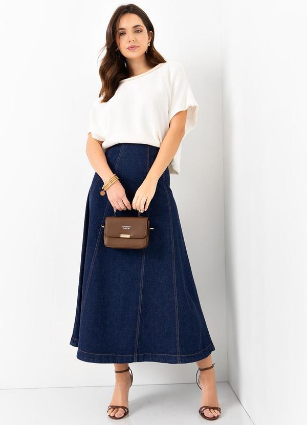 Mob - Saia Midi Jeans Recortes Azul 9