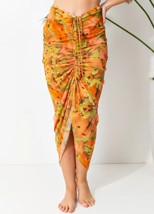 Água de Coco - Saia Midi Laranja - ÁGUA DE COCO