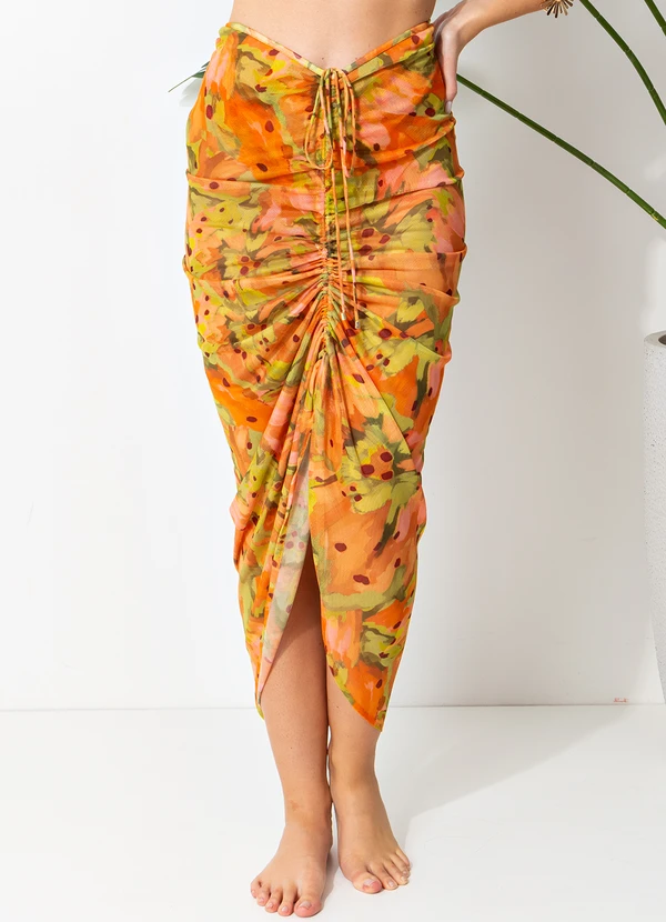 Água de Coco - Saia Midi Laranja