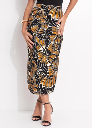 Farm - Saia Midi Leque de Tucano Preto - FARM