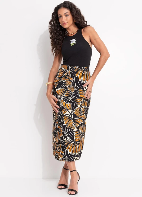 Farm - Saia Midi Leque de Tucano Preto 3