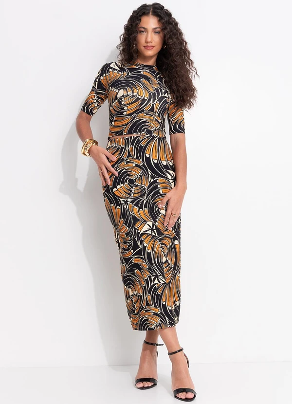 Farm - Saia Midi Leque de Tucano Preto 8