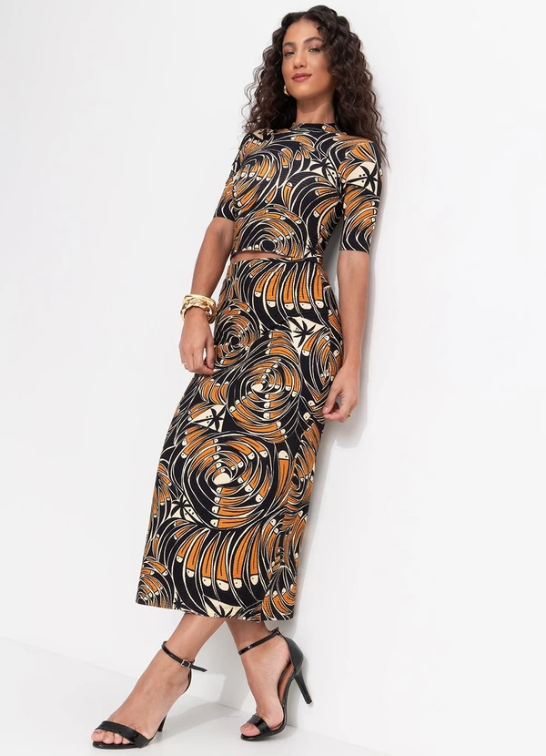 Farm - Saia Midi Leque de Tucano Preto 9