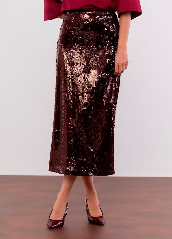 Carlota Costa - Saia Midi Lisa Manchado Roxo