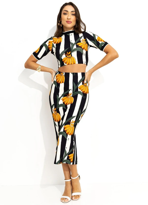 Farm - Saia Midi Listra de Bananana Preto 3