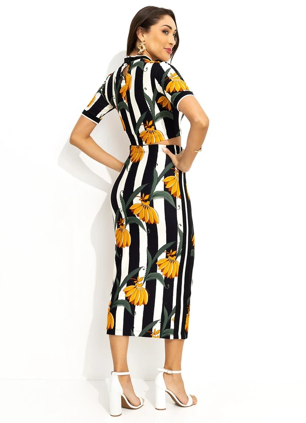 Farm - Saia Midi Listra de Bananana Preto 4