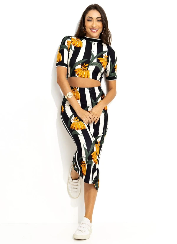 Farm - Saia Midi Listra de Bananana Preto 6