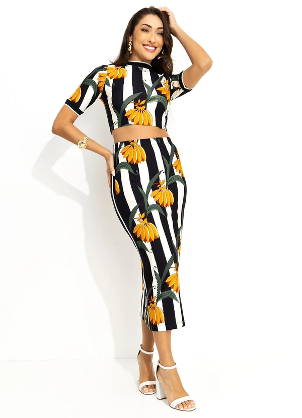 Farm - Saia Midi Listra de Bananana Preto 7