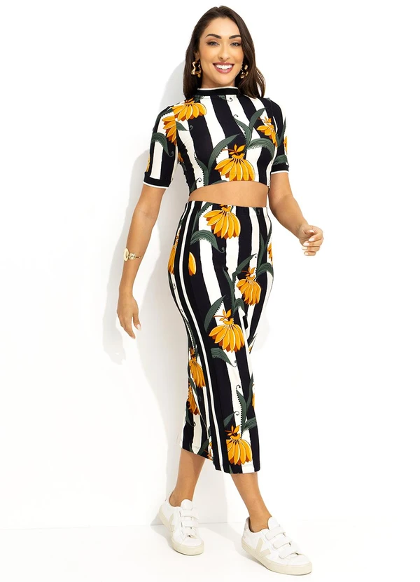 Farm - Saia Midi Listra de Bananana Preto 8