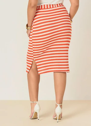 Elegance - Saia Midi Listrada com Bolsos Faca Branco - ELEGANCE