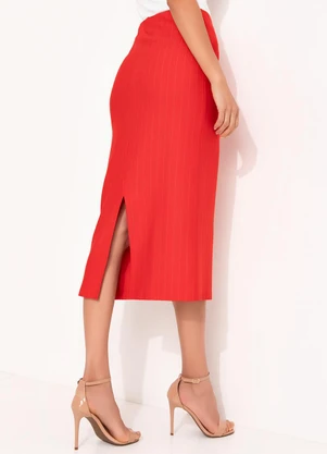 Colcci - Saia Midi Listrada Vermelho - COLCCI