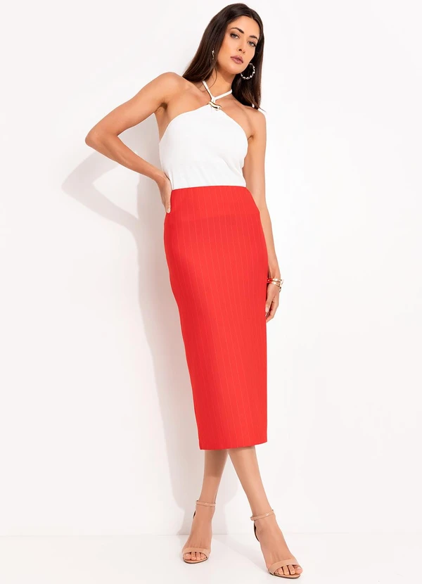 Colcci - Saia Midi Listrada Vermelho 3