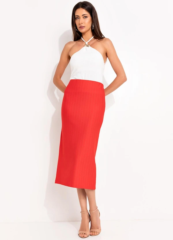 Colcci - Saia Midi Listrada Vermelho 7