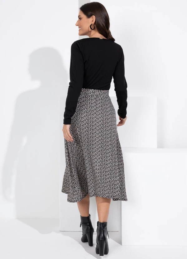 Quintess - Saia Midi Margaridas com Bolsos e Fenda 12