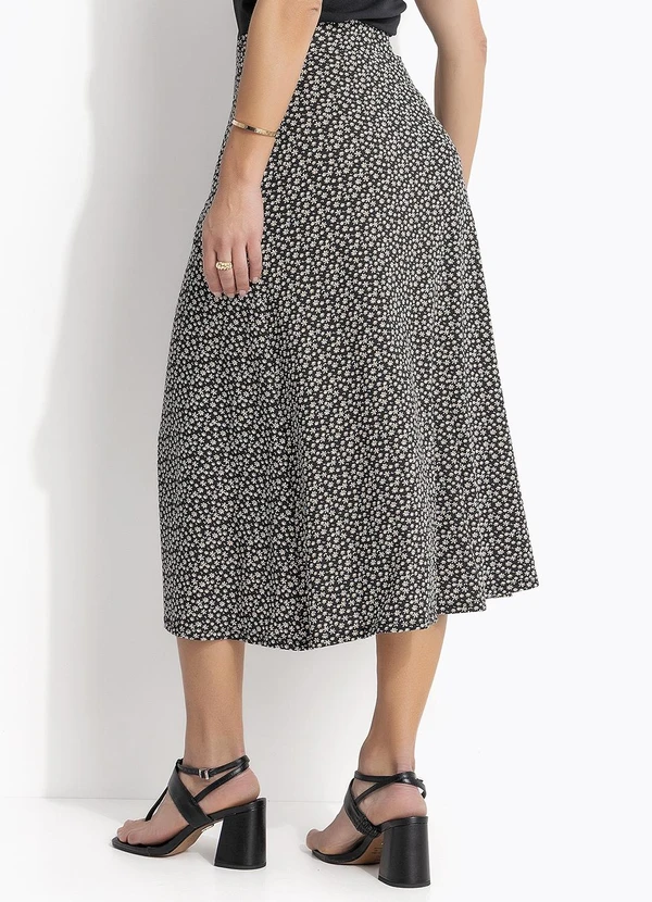 Quintess - Saia Midi Margaridas com Bolsos e Fenda 2
