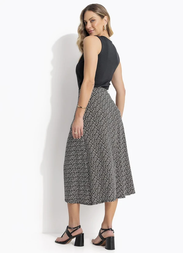 Quintess - Saia Midi Margaridas com Bolsos e Fenda 5