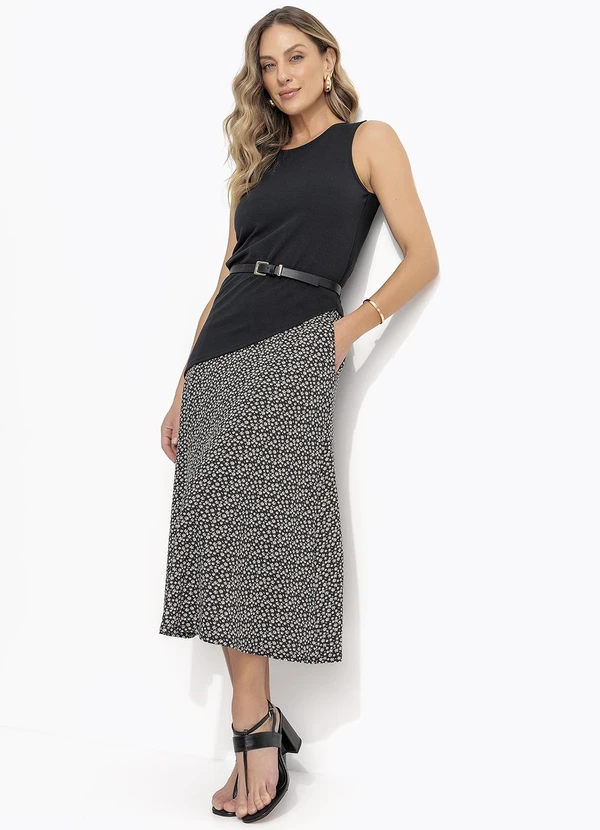 Quintess - Saia Midi Margaridas com Bolsos e Fenda 6