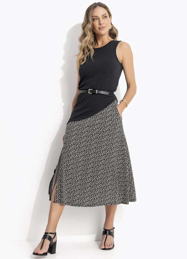 Quintess - Saia Midi Margaridas com Bolsos e Fenda 8