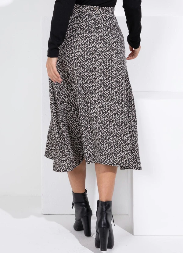 Quintess - Saia Midi Margaridas com Bolsos e Fenda 10