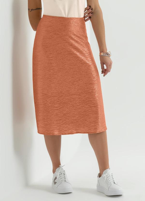 Cativa - Saia Midi Metalizada com Forro Laranja