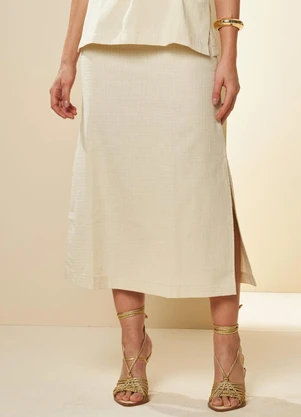 Doce Trama - Saia Midi Oliva Branco - DOCE TRAMA