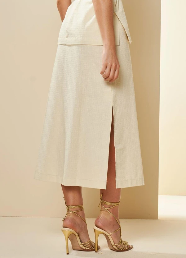 Doce Trama - Saia Midi Oliva Branco 2