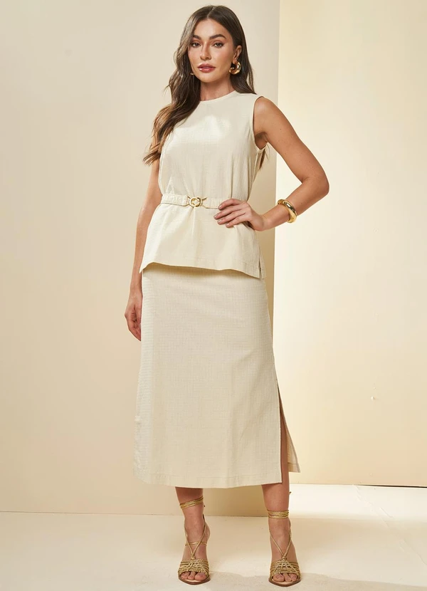 Doce Trama - Saia Midi Oliva Branco 3