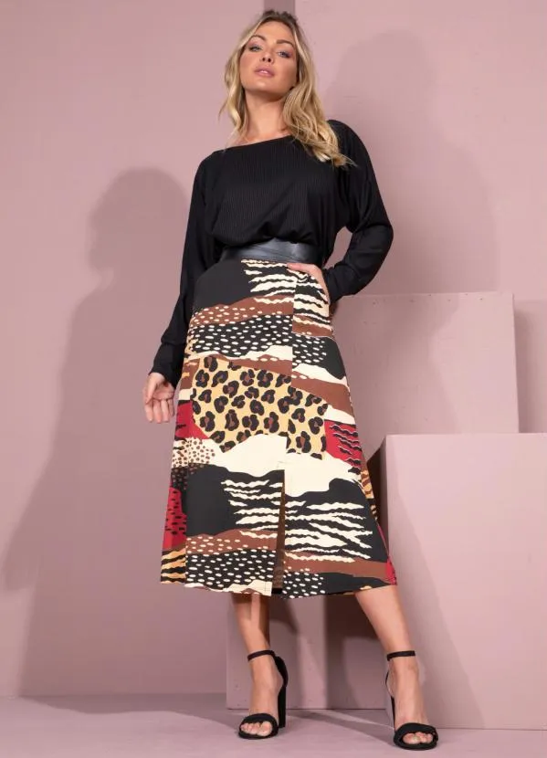 Quintess - Saia Midi Onça Étnico com Fenda 2