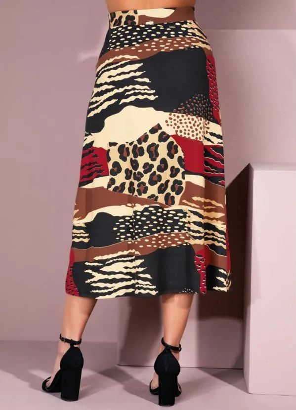 Quintess - Saia Midi Onça Étnico com Fenda 5