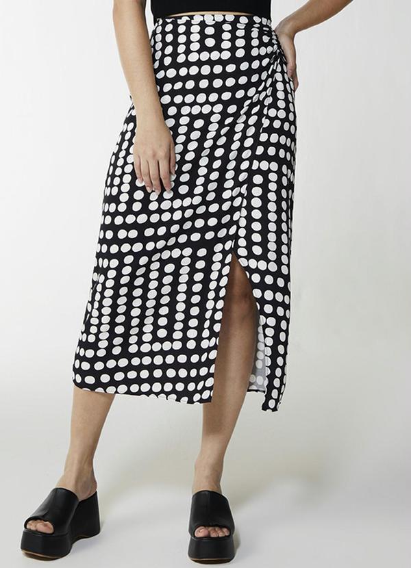 Enfim - Saia Mídi Pareô Poá Feminina Preto