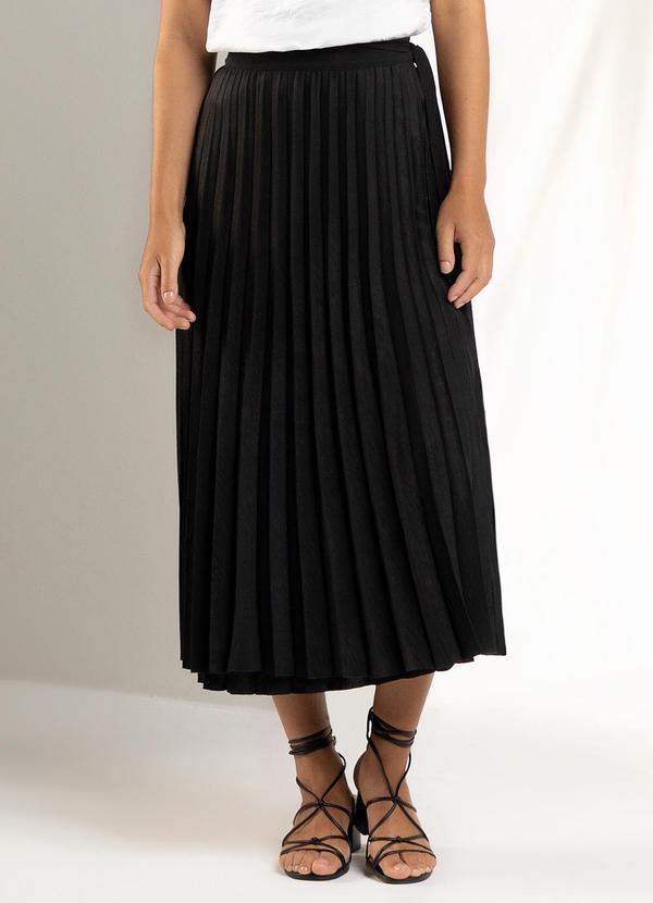 Marialícia - Saia Midi Plissada Feminina Preto