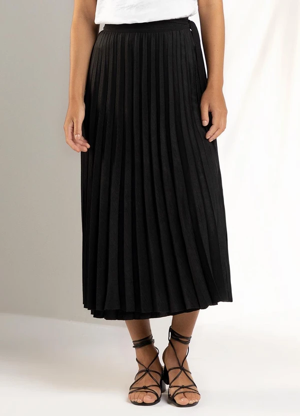 Marialícia Saia Midi Plissada Feminina Preto