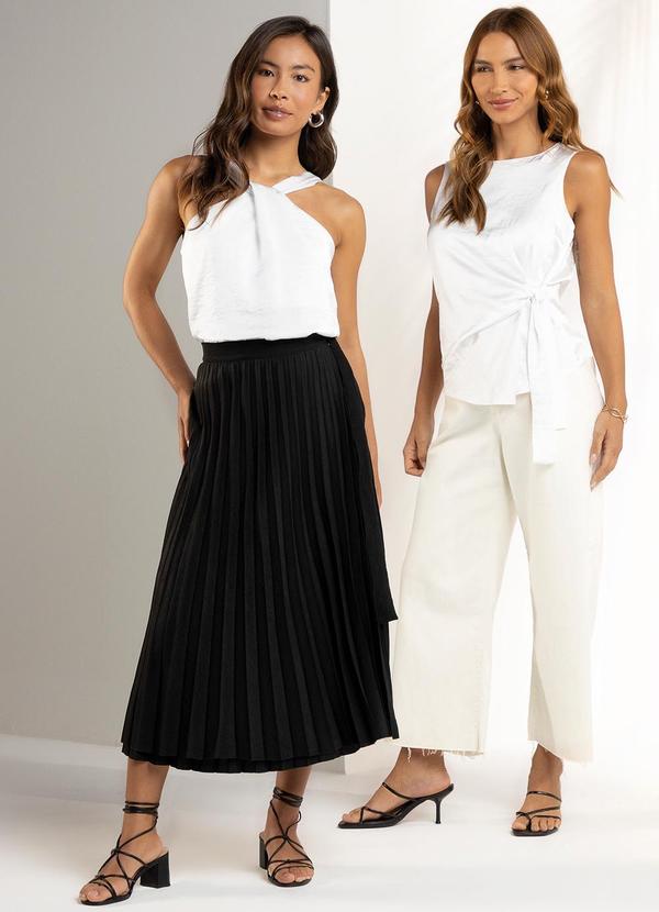 Marialícia - Saia Midi Plissada Feminina Preto 2