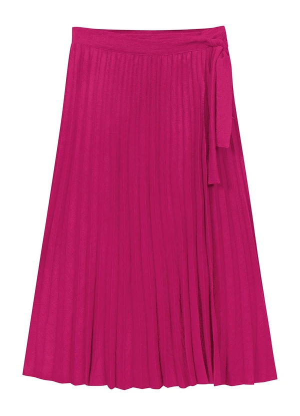 Marialícia - Saia Midi Plissada Feminina Rosa
