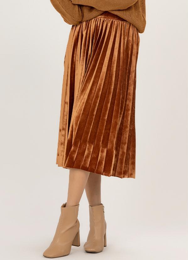 Angel - Saia Midi Plissada Veludo Marrom