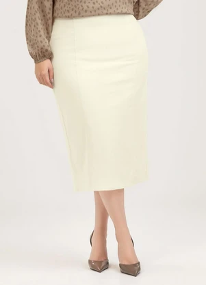 Cativa - Saia Midi Plus Size em Linho  Bege - CATIVA