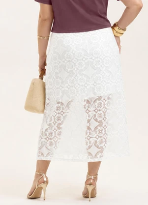 Cativa - Saia Midi Plus Size em Renda Branco - CATIVA
