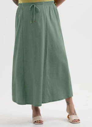 Cativa Plus Size - Saia Midi Plus Size em Tecido com Linho Verde - CATIVA PLUS SIZE