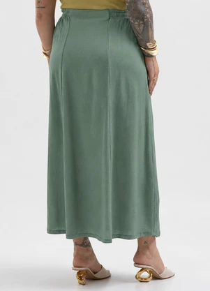 Cativa Plus Size - Saia Midi Plus Size em Tecido com Linho Verde - CATIVA PLUS SIZE