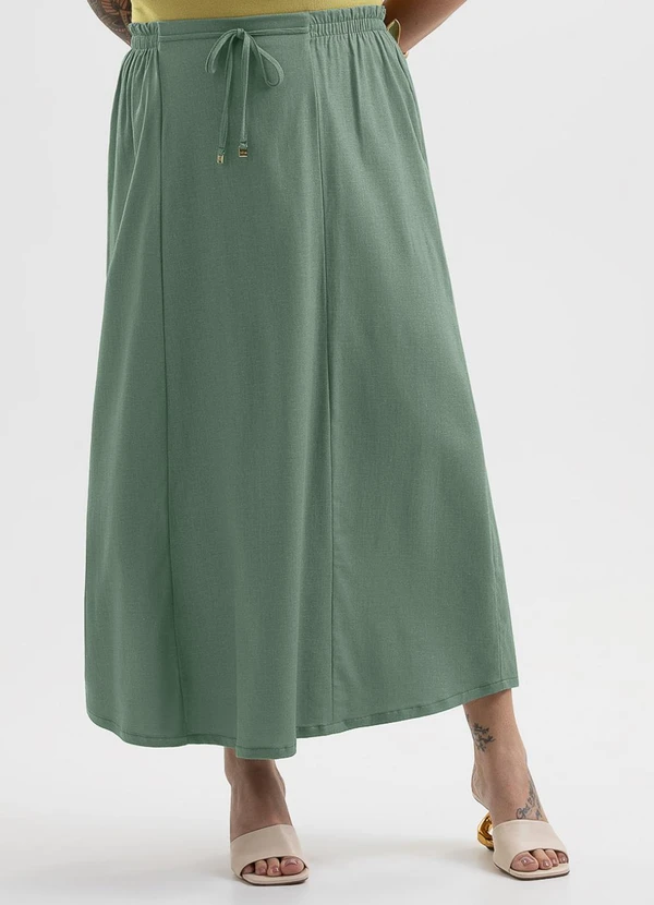 Cativa Plus Size - Saia Midi Plus Size em Tecido com Linho Verde