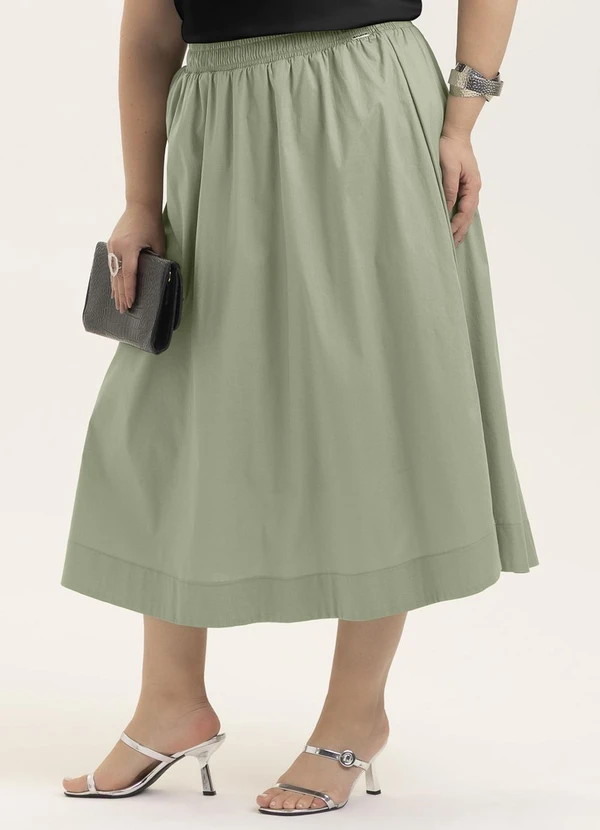 Cativa - Saia Midi Plus Size em Tricoline com Elastano Ver