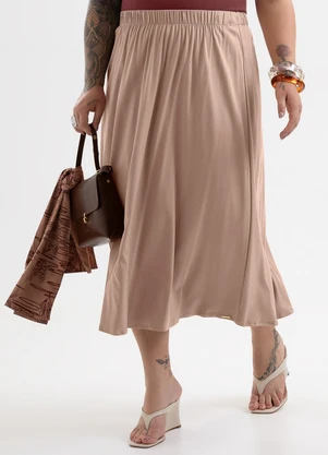 Cativa Plus Size - Saia Midi Plus Size em Viscose com Elastano Marro - CATIVA PLUS SIZE