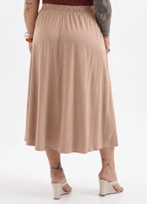 Cativa Plus Size - Saia Midi Plus Size em Viscose com Elastano Marro - CATIVA PLUS SIZE